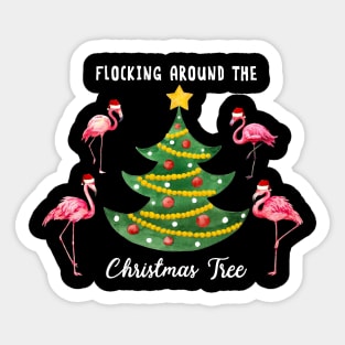 Flamingo Flocking Around Christmas Tree Sticker